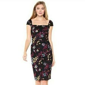 Nicole Miller Black Floral Embroidered Sheath Dress ND711077 Size 4 Blackberry